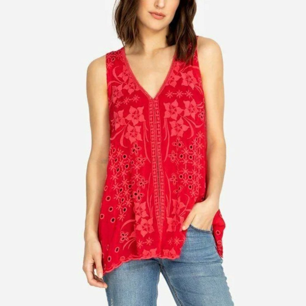 EUC - JOHNNY WAS - Louie Tank in Fiery Red